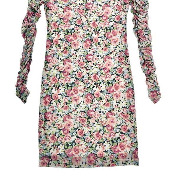 FOREVER 21 Midi Bodycon Dress Womens S Pink Green Floral Print Bohemian Stretch - Picture 6 of 15